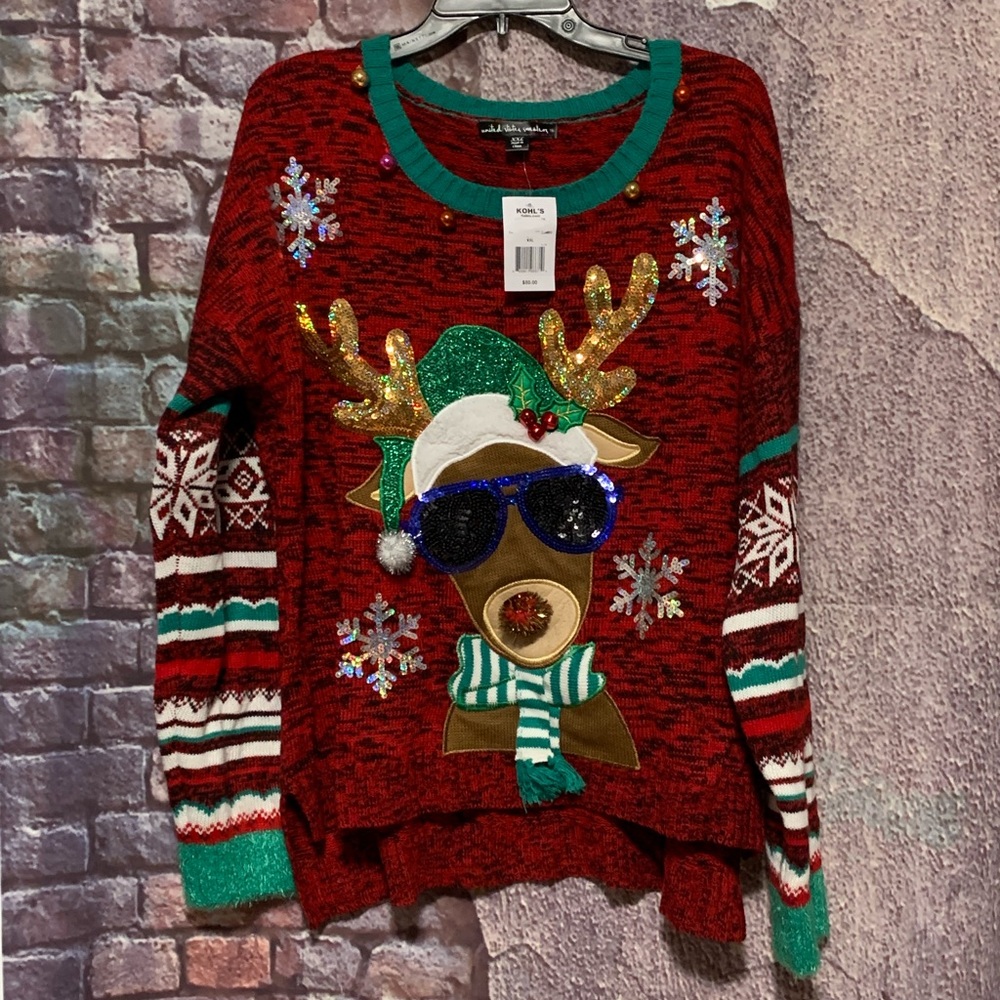 Ugly Christmas Sweater Cool Rudolph by United States Sweater Size XXL